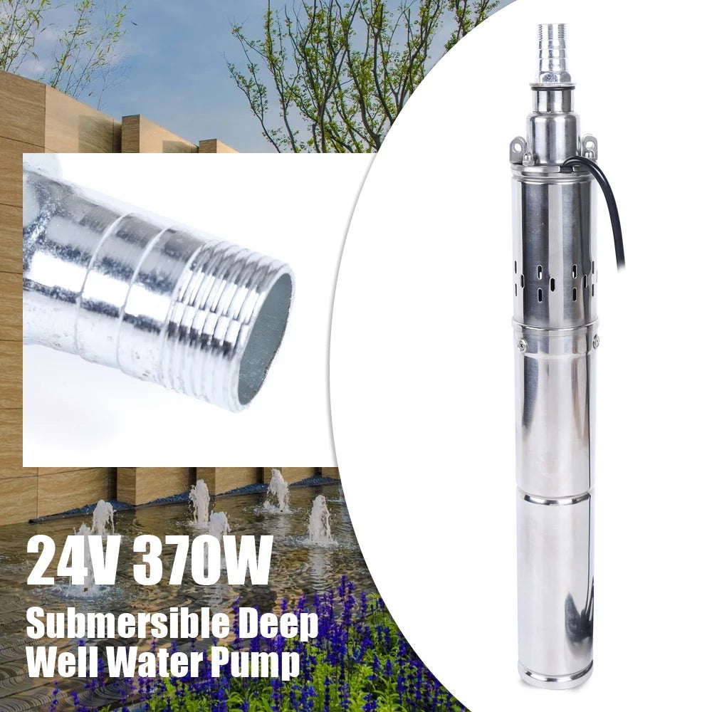 24V 370W Solar Water Pump Deep Well Solar Submersible Pump Head Stainless Screw Pump Pond Farm Irrigation