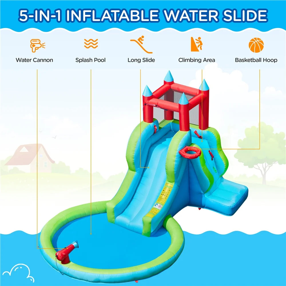 Topeakmart Inflatable Water Slide with Climbing Wall, Cyan