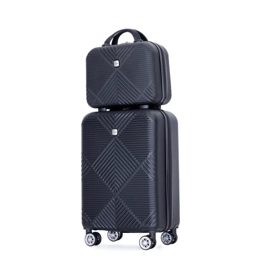 Zateety 2Piece Luggage Sets ABS Lightweight Suitcase , Spinner Wheels, BLACK