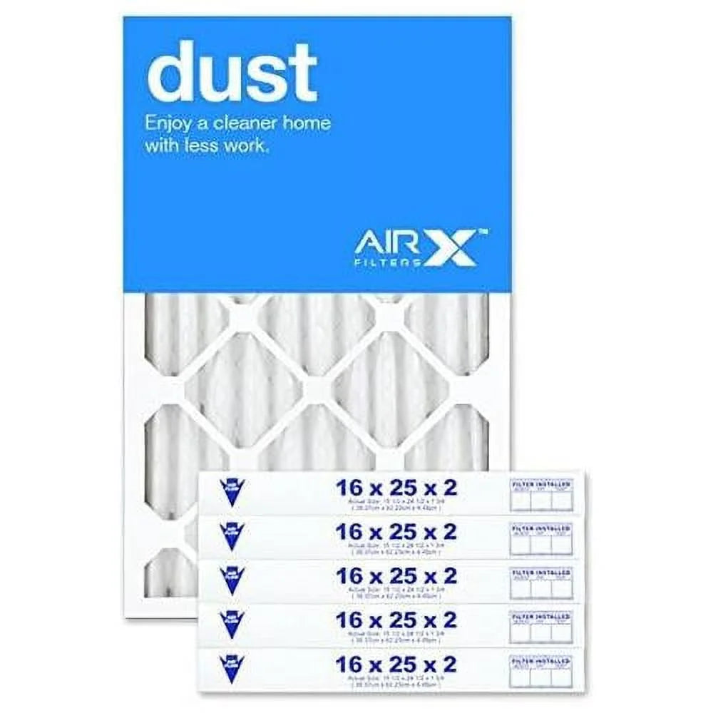 16X25x2 Air Filter MERV 8 Pleated HV Furne Air Filter, Dust 6-Pk, Made In The