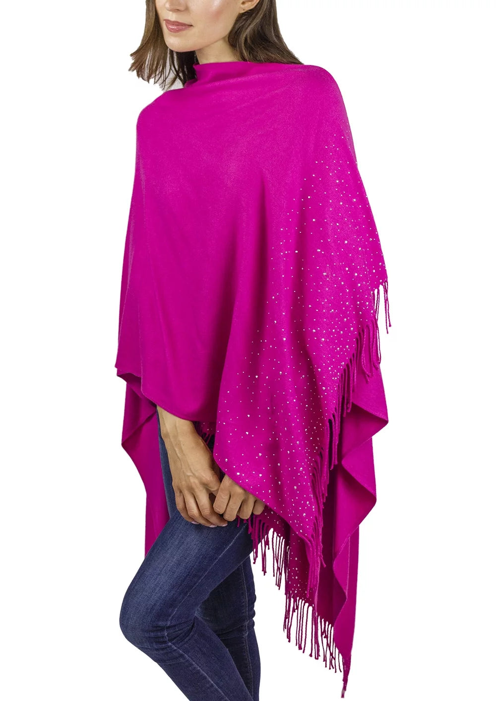 Adrienne Vittadini Women's Fuschia Wrap with Silver Studded Border and Fringe