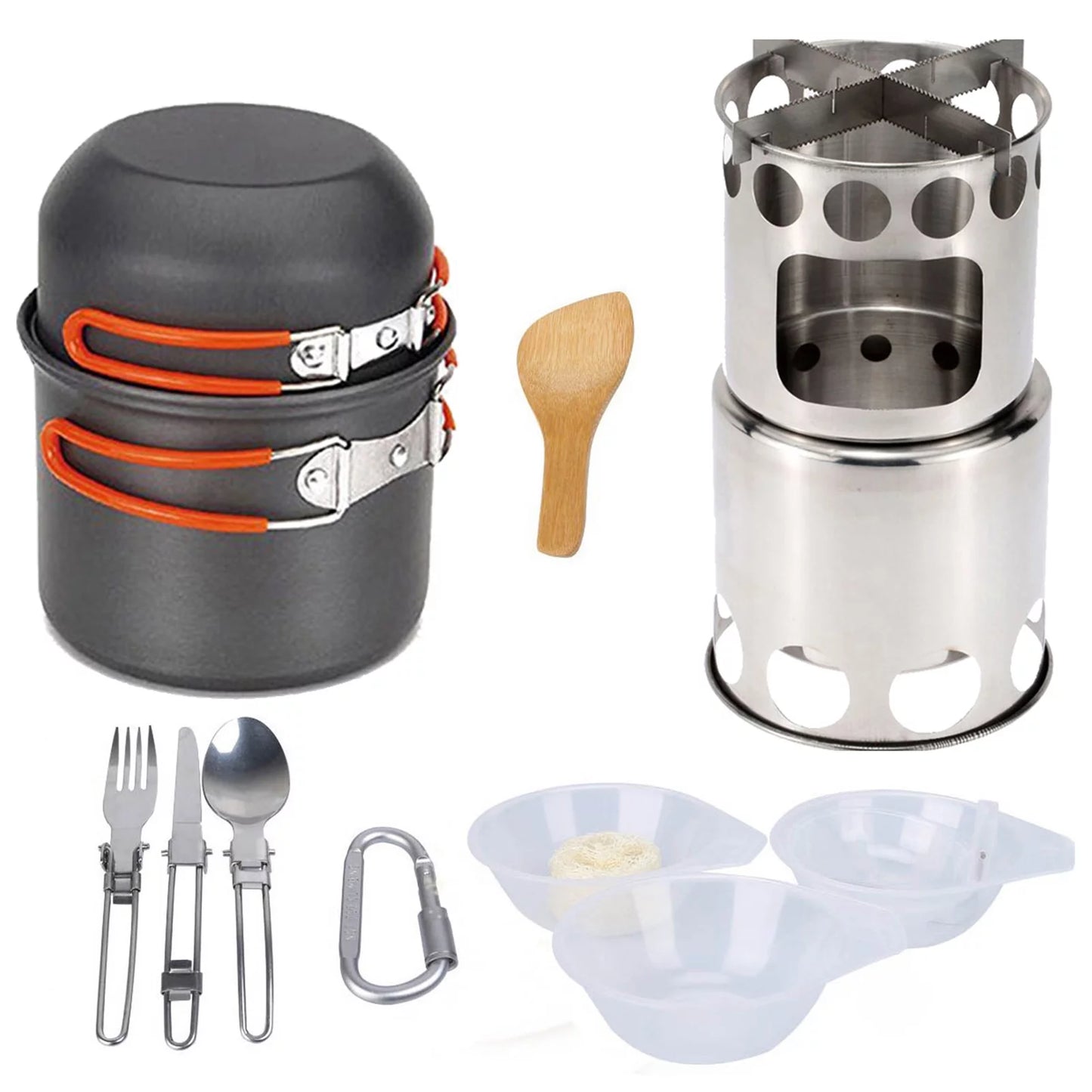 ammoon Cooking Utensils Set with Camping Stove Lightweight Aluminum Pot and Stainless Steel Cutlery Ideal Backpacking and Picnics