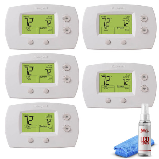 5-Pack Honeywell TH5220D1029 Focuspro 5000 Non-Programmable 2 Heat and 2 Cooling Thermostat, Large Screen + LCD Cleaner