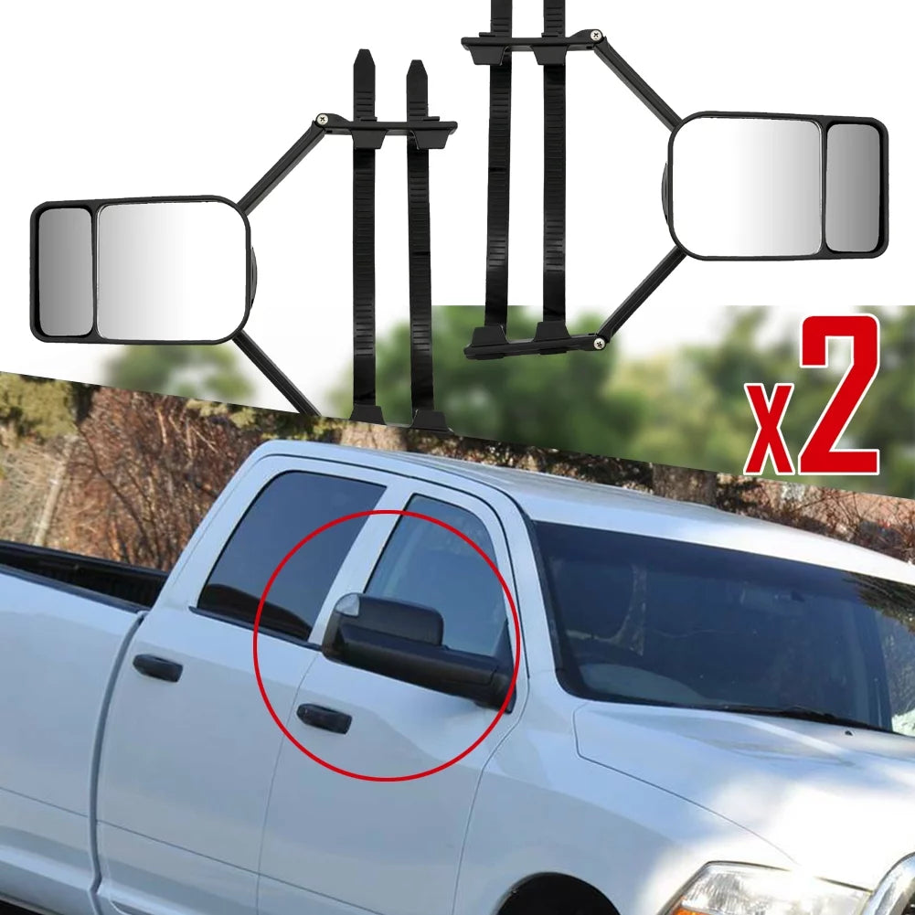 XUKEY 2X Universal Adjustable Trailer Dual Tow Mirror Extension Car Blind Spot W/Strap Fit Pickup Truck